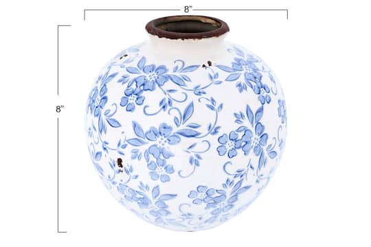 Hello Honey® 8" Blue & White Crackle Floral Terra Cotta Vase